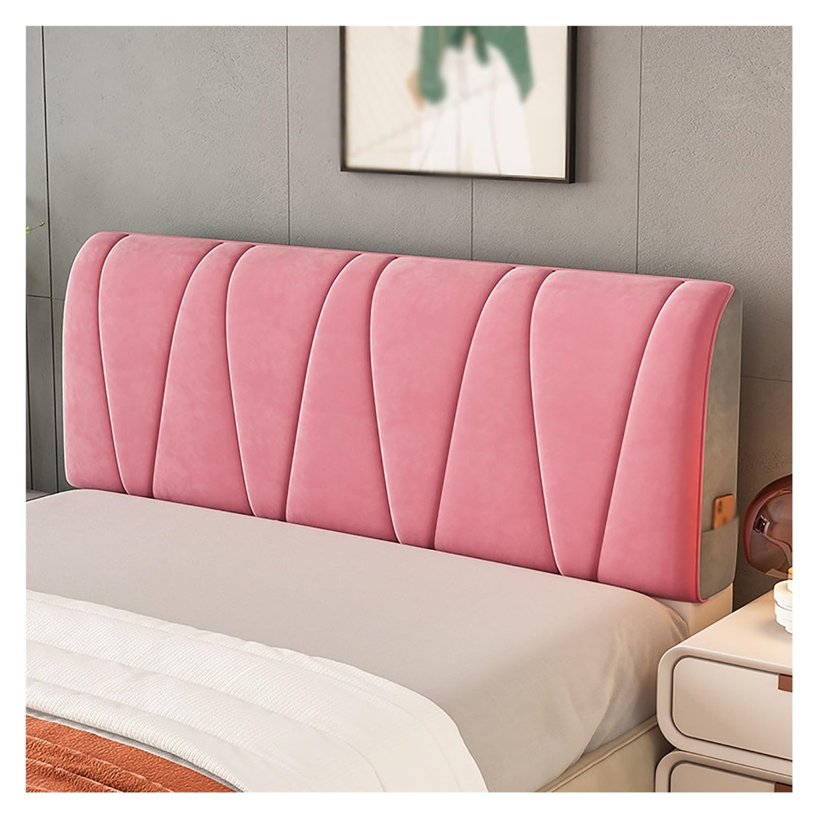 Fundas Cabeceras De Cama De Terciopelo Suave, Rellena De Algodón PP Grueso, con Bolsillos Protector De Cabecera De Cama, Fundas Cabeceras De Cama Elástica For Decoración De Dormitorio(Rosa,150cm)