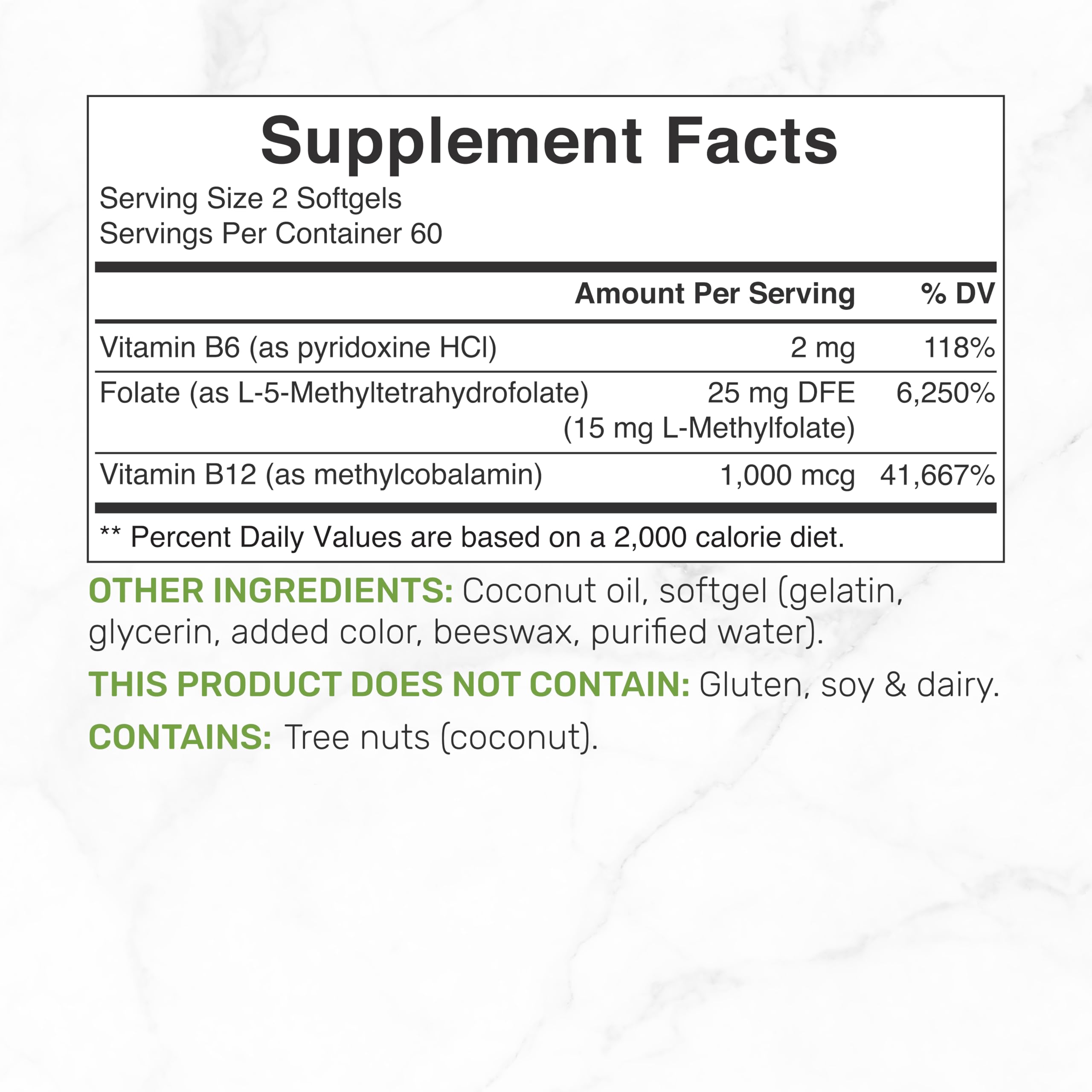 DEAL SUPPLEMENT L-Methylfolate 15 mg Per Serving, 120 Coconut Oil Softgels | 3-in-1 with Active 5-MTHF Methylated Vitamin B9, B6 & Methylated B12 | Active Folate Supplement | Non-GMO, Gluten Free — Amazon image 2