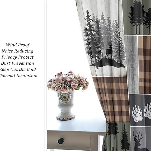 Miniatura 6 de Cortinas opacas retro para oscurecer la habitación con ojales, diseño de casa de campo, granja, caza, vida silvestre, cuadros a cuadros, tratamiento