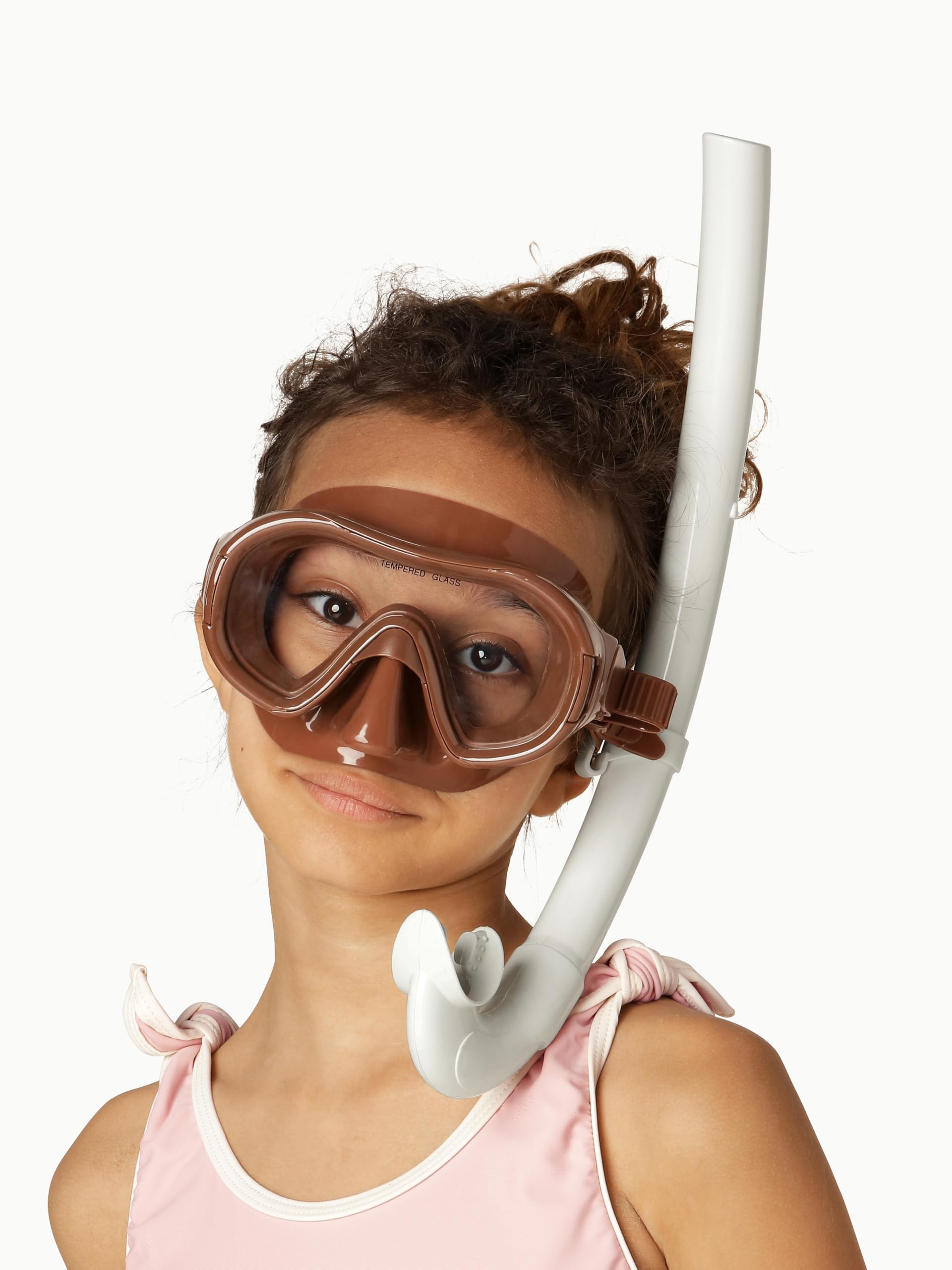 Petites Pommes Betty - Set de buceo infantil de silicona de alta calidad con máscara y tubo de esnórquel fácil de romper, ajuste suave, visión gran angular y bolsa de malla