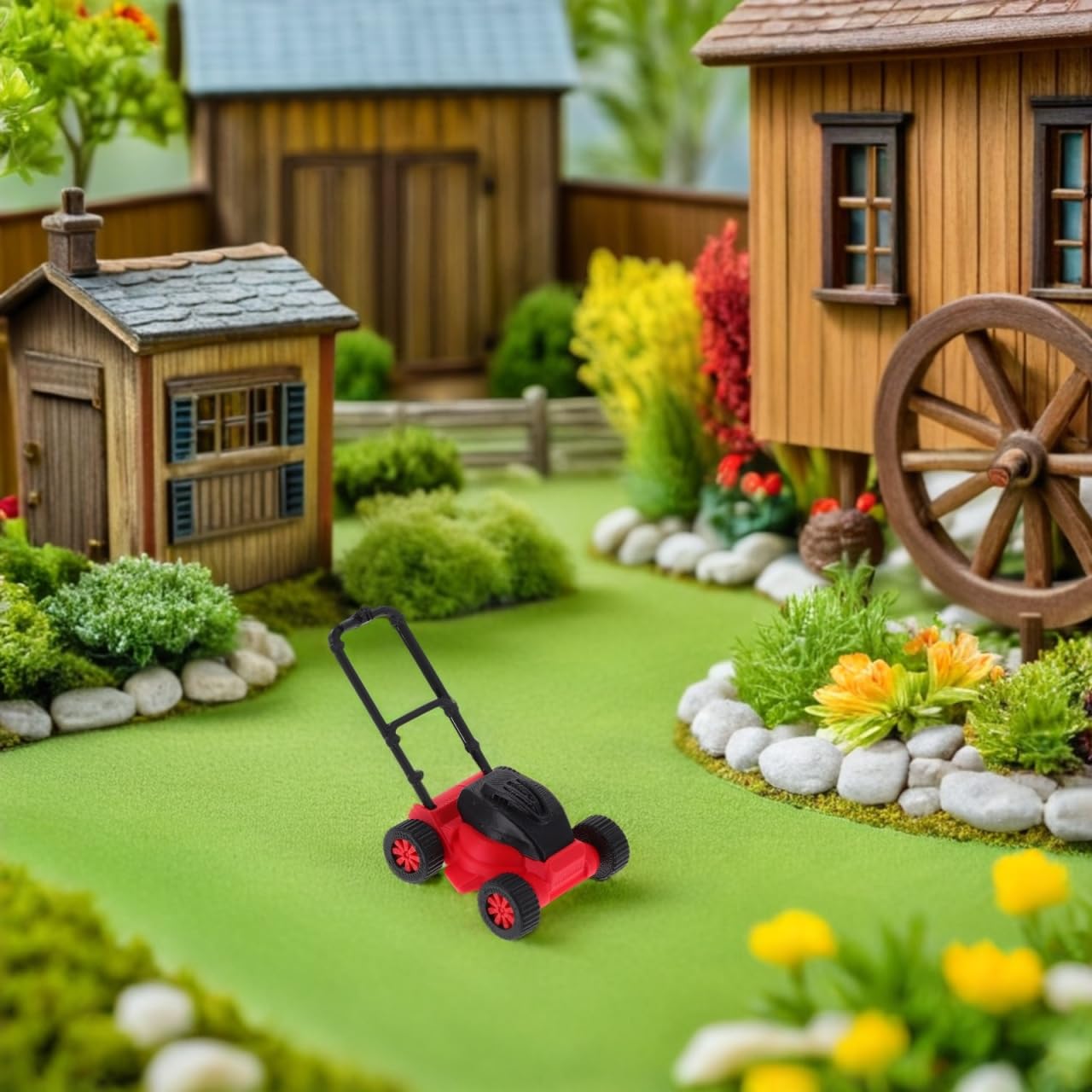 SEWACC Miniature Lawn Mower Toy, Dollhouse Mini Lawn Mower Figurine - Image 3