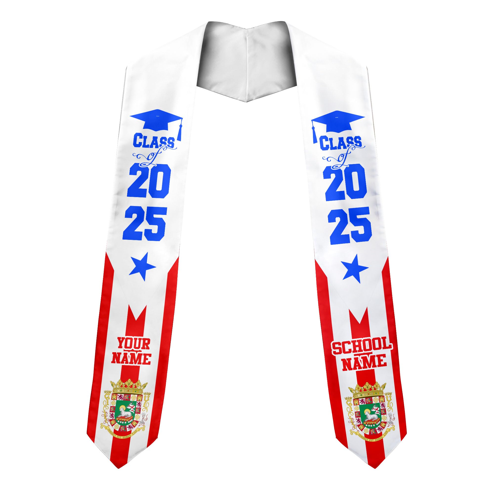 MonkeyVan Custom Puerto Rican Graduation Stole, Puerto Rico Graduation Sash, Puerto Rico American Flag Grad Sash Class Of 2025 Pr 11