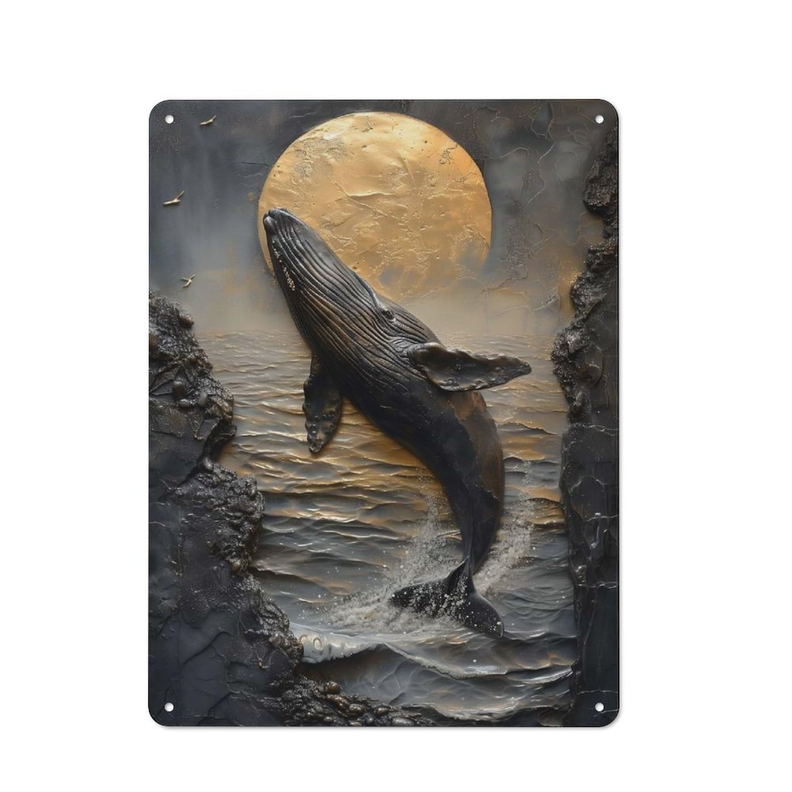Junmoney Moonlit Whale Breach Vintage Tin Sign 40X30cm With For Workshop Wall, For Makers And Diy Enthusiasts, For Retro Home Interiors