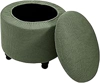 Vista 6 de XMNTG Funda elástica otomana plegable, funda de almacenamiento suave y gruesa, tela jacquard redonda, extraíble y lavable, protector de muebles