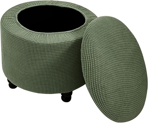 Miniatura 6 de XMNTG Funda elástica otomana plegable, funda de almacenamiento suave y gruesa, tela jacquard redonda, extraíble y lavable, protector de muebles con