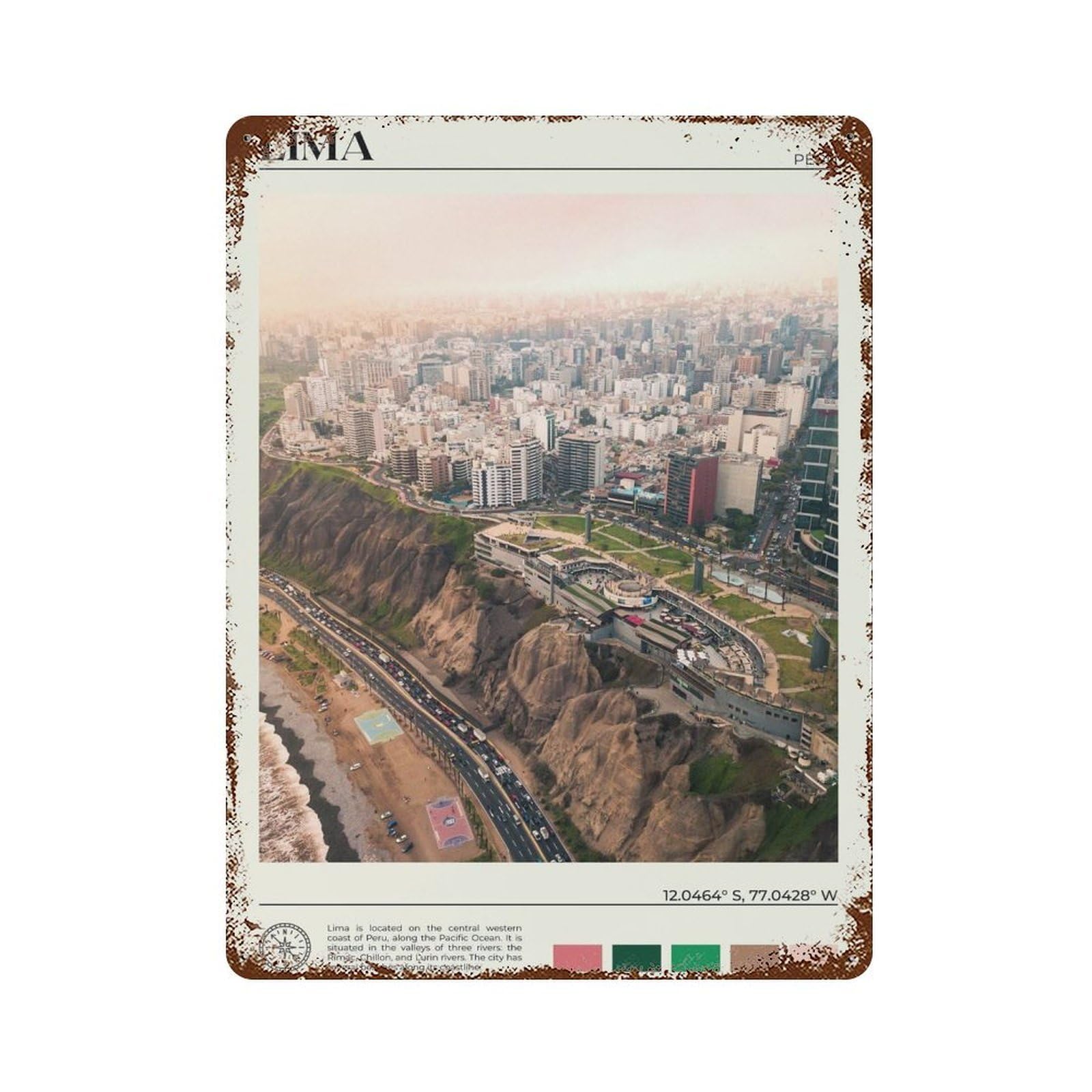 xiaoxiaoshen Real Photo Lima Decor Peru South America Wall Decor Art Metal Tin Poster Modern Home Decor Art Home Bar Shop Decorations Vintage Sign 40x30cm