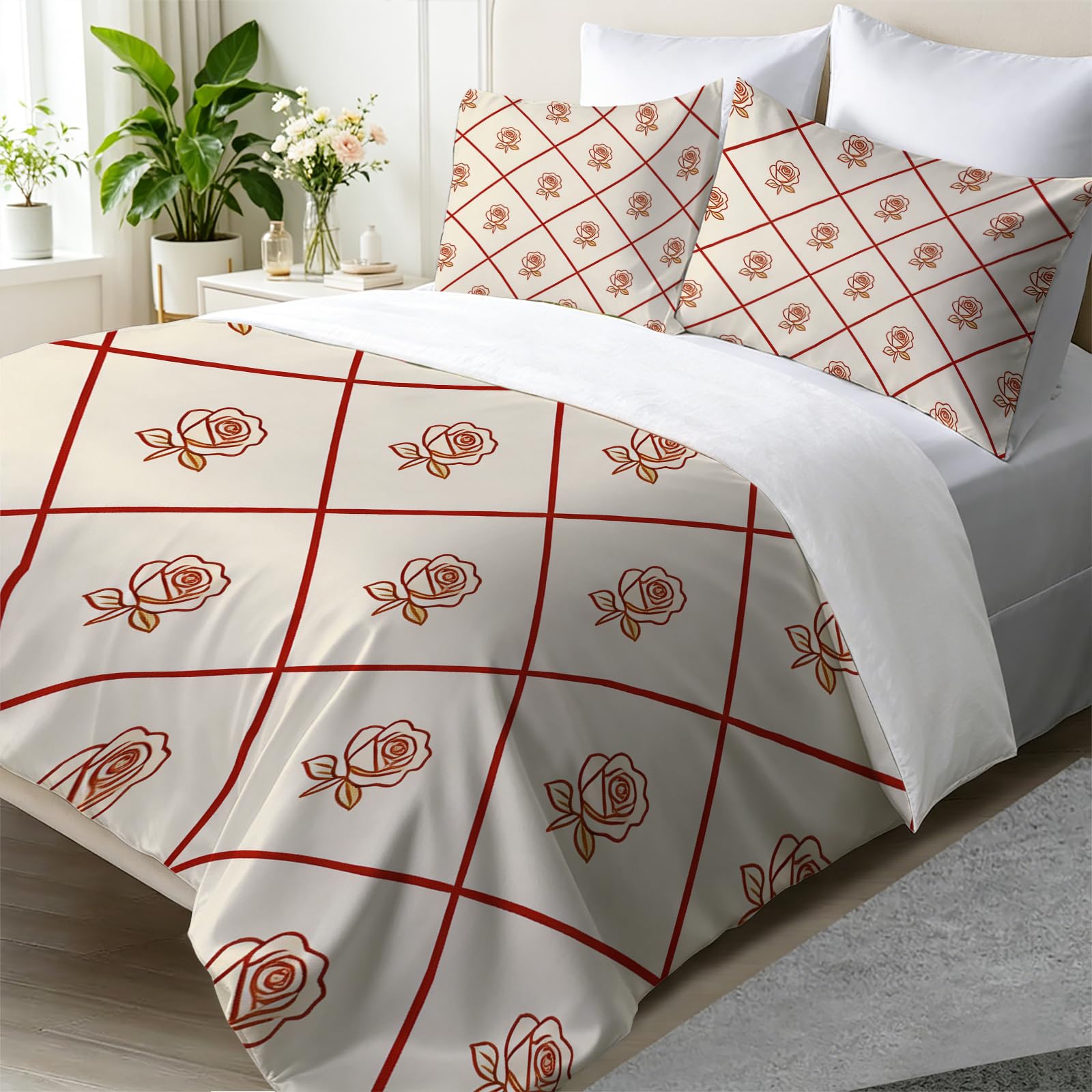 Housse de couette 200x220 cm en microfibre douce style rétro pour lit 2 personnes