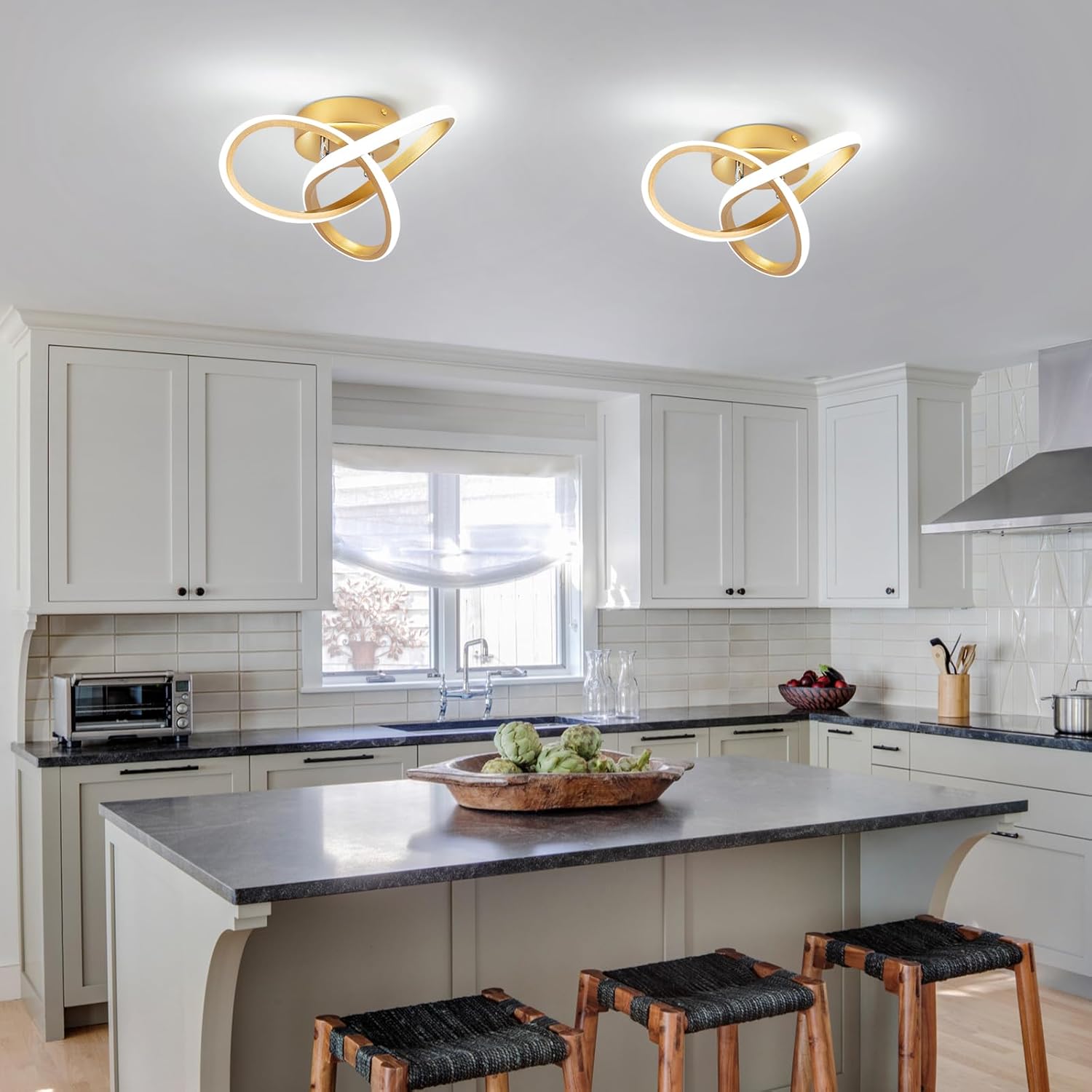 EIDISUNY Modern LED Ceiling Light,25cm 22W Flower Shape Gold LED Ceiling Lights, 6000K Cool White Light Lamp, Modern Ceiling Lights for Living Room, Bedroom, Kitchen, Hallway, Office - Brushed Gold