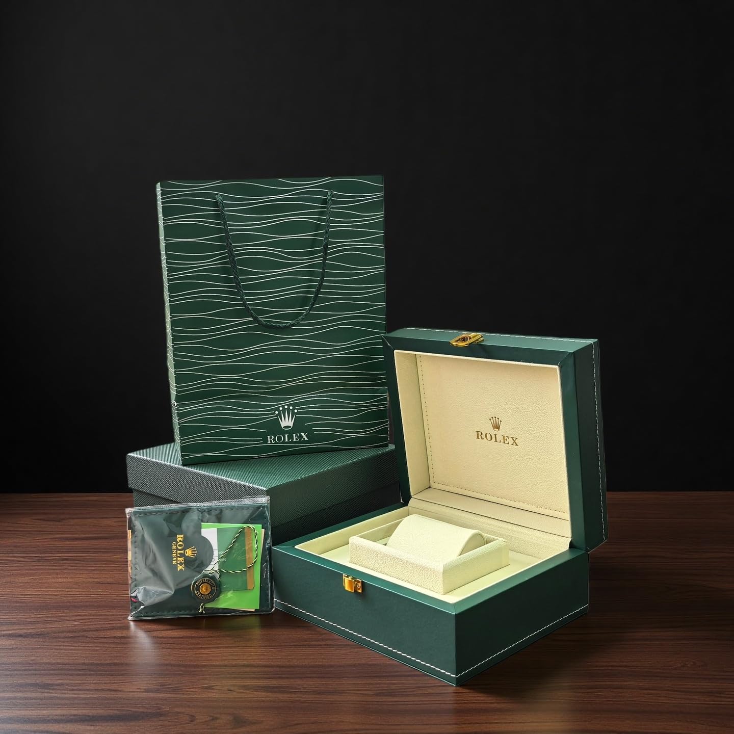 Estuche Soporte de Reloj Acabado de Cuero Verde Marco de Madera Maciza Caja de Reloj para Rolex GMT