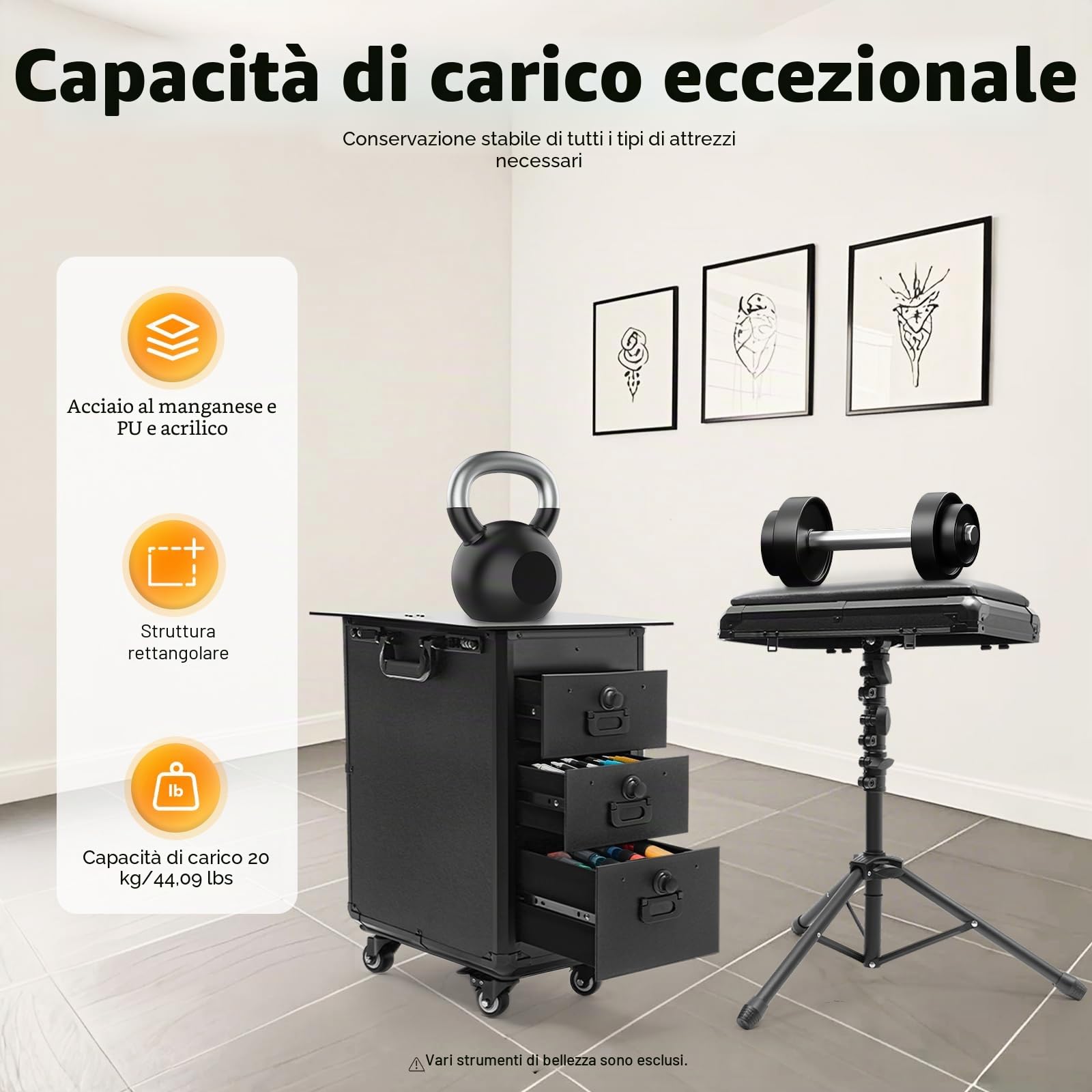 Valigetta cosmetica trolley con supporto braccioli, valigetta trucchi 3 cassetti serratura combinazione, banco lavoro, tatuaggio tavolo bellezza stand estetista