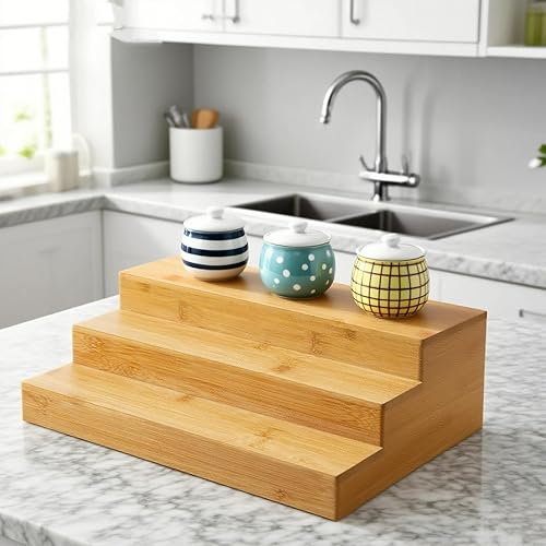 Miniatura 3 de 3-Tier Bamboo Spice Rack Organizer (2-Pack) - Countertop or Cabinet Storage Shelf for Kitchen Spices & Essentials