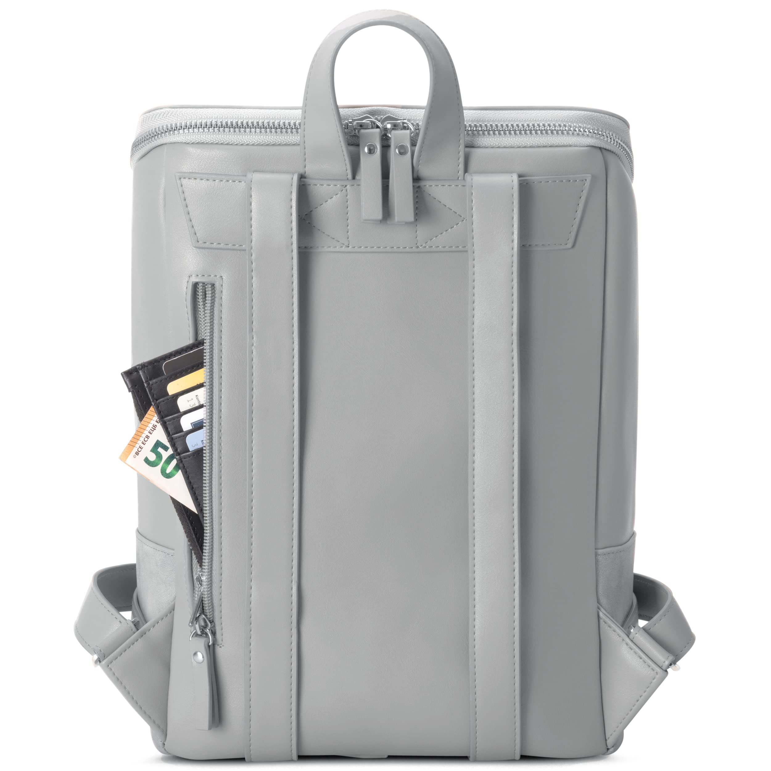 Expatrié Mochila Mujer Gris - MALOU - Bolso Mochila de Cuero Vegano para Universidad, Trabajo, Viajes - Con Compartimento para Portátil - Repele el agua