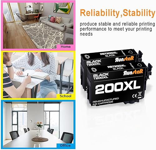 Miniatura 5 de Run Star Cartucho de tinta negro remanufacturado 200XL de repuesto para Epson 200XL T200XL uso para impresora Epson Workforce WF-2540 WF-2530