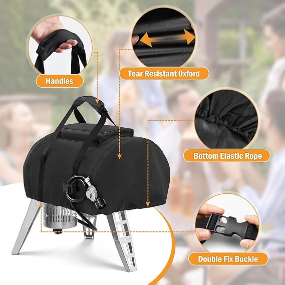 Pizza Oven Cover for Gozney Roccbox Oven,500D Grill Oven Cover 53x40x31cm | Top Pocket,Oven Covers,Nylon,Adjustable Buckle,Botten Elastic Rope,Padded Handle,Dustproof, Waterproof,UV Protection