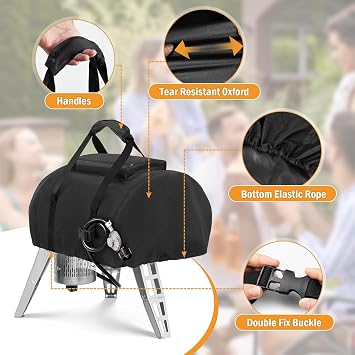 Pizza Oven Cover for Gozney Roccbox Oven,500D Grill Oven Cover 53x40x31cm | Top Pocket,Oven Covers,Nylon,Adjustable Buckle,Botten Elastic Rope,Padded Handle,Dustproof, Waterproof,UV Protection