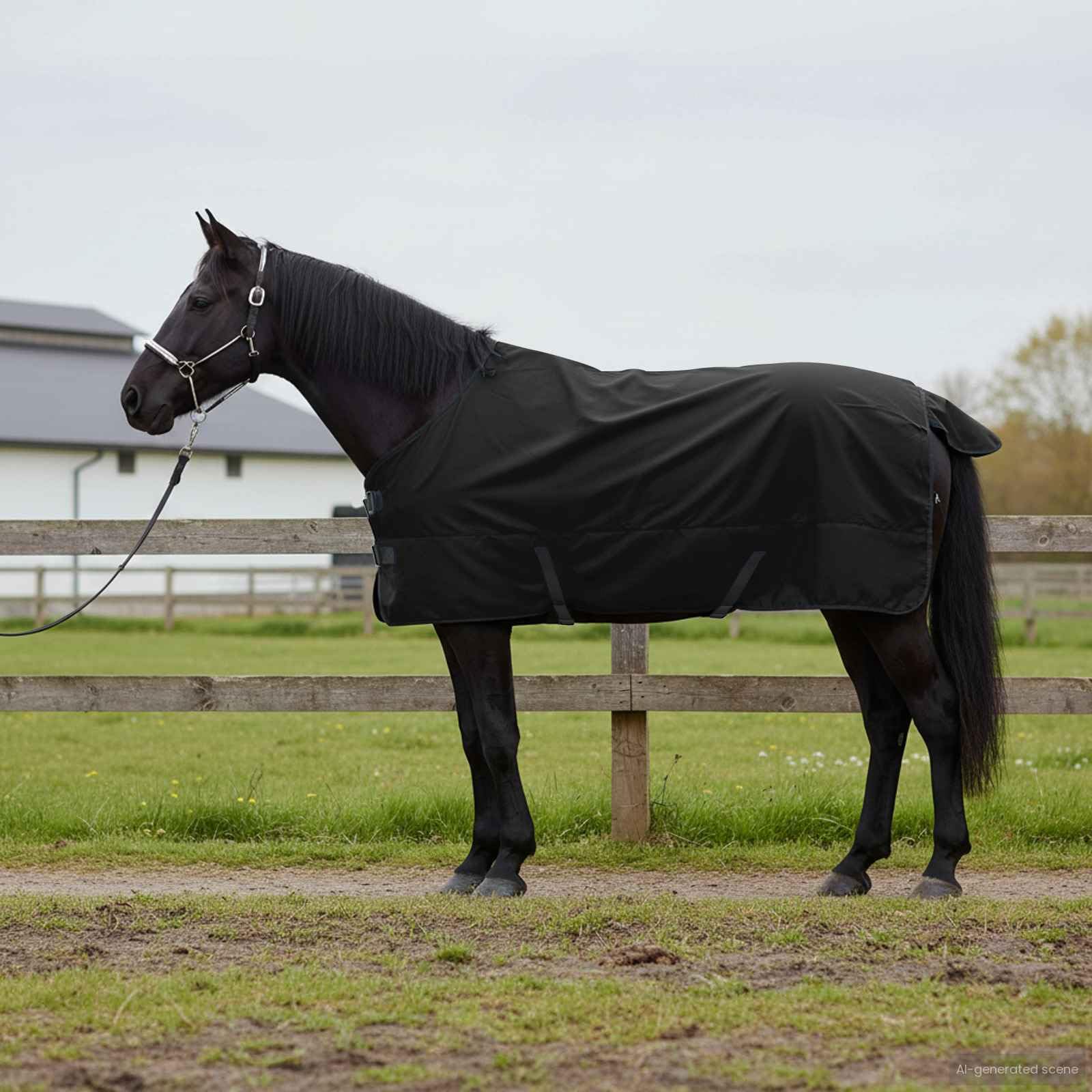 vidaXL Manta para Caballo Verde Oscuro y Negro 145 cm Poliéster, Manta Ecuestre Moderna, Cubierta de Invierno, Impermeable, Lavable, Caliente para tu Caballo
