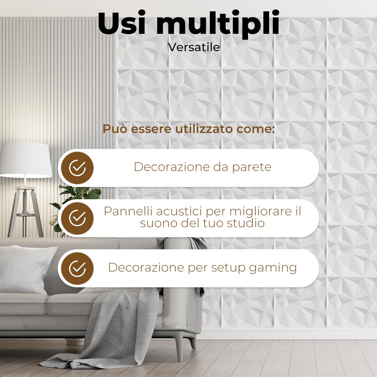 AMARA DECO - 30 unitá Pannelli Adesivi per Pareti Decorativi in PVC 3D 30x30cm + Nastro Biadesivo. Pannelli Decorativi per Pareti, Resistenti al Calore, Facili da Pulire e da Installare.
