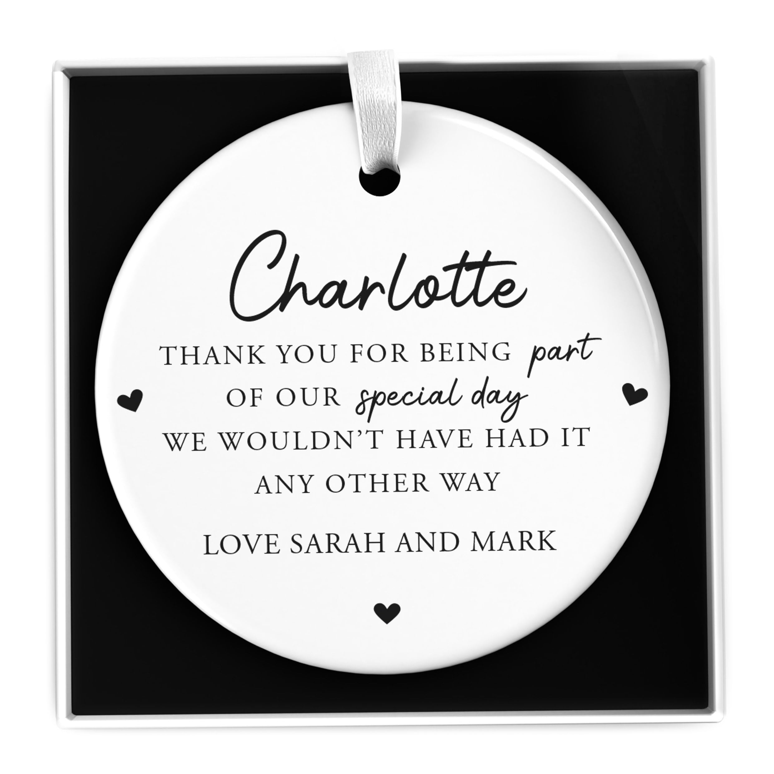 Beecreative Personalised Wedding Party Gifts - Ceramic Heart Or Circle Keepsake - Wedding Witness Gift - Wedding Planner Gift - With Gift Box