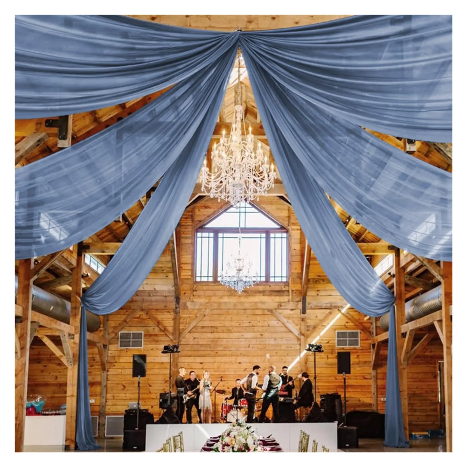 DeckenvorhäNge FüR Hochzeitsfeiern Hochzeits-Chiffon-Vorhänge, Deckenvorhänge, transparenter Stoff, dunkelgrüner Hintergrund, Party-Hochzeitsbogen for Hochzeitszeremonie im Freien(Blue,W150xH600CM)