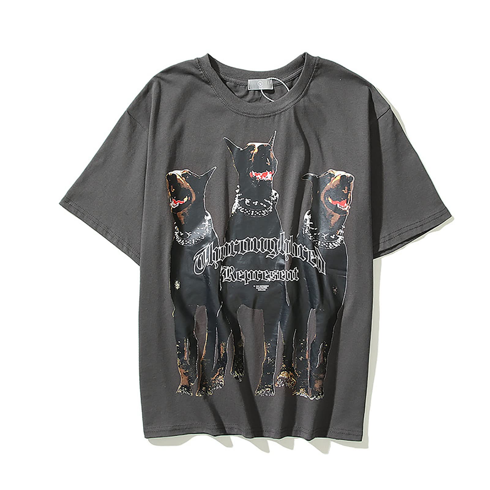 Short Sleeve T-Shirt Doberman Dog Head Vintage T-Shirt Shirt for Men, Hip-Pop Classic Short Sleeve Tee Tops Boys grey-XXL