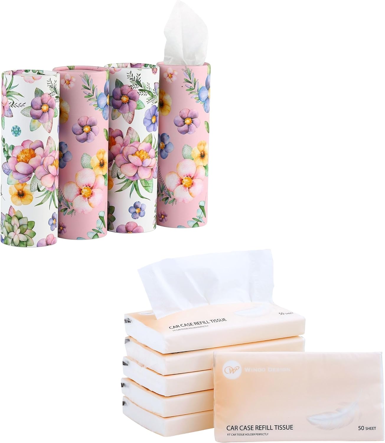 Bundle Car Tissue Holder with Facial Tissues Refills
