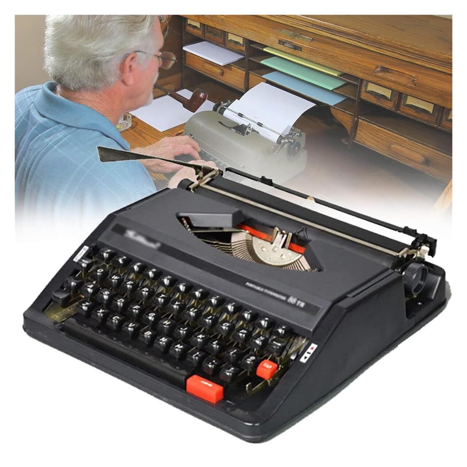 Retro maszyna do pisania mechaniczna angielska maszyna do pisania staromodna tradycyjna przenośna ręczna maszyna do pisania do notatek lub listów lub kreatywnego pisania, czarna