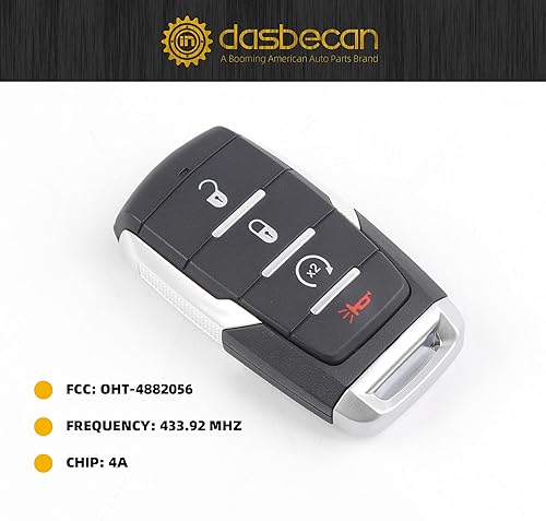 Miniatura 4 de Dasbecan Llavero de repuesto compatible con Dodge Ram 1500 Smart Car 2019-2022 con control remoto de entrada sin llave, arranque remoto 68442907