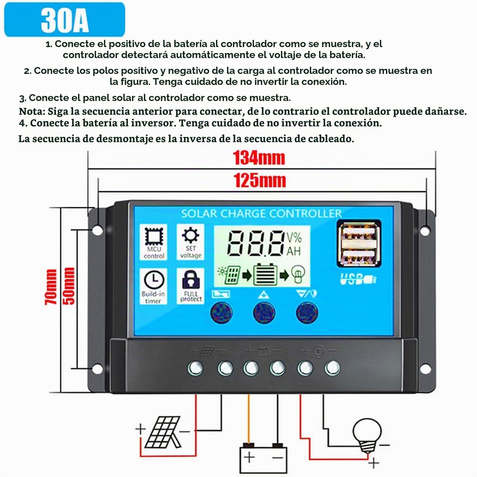 Zestaw Solar 4000W przetwornica 18W Monokrystaliczny panel 30A USB LED Sterownik | Pełna energia słoneczna do domu, szybkie ładowanie USB, inteligentna ochrona i wyświetlacz LCD. (A:110V)