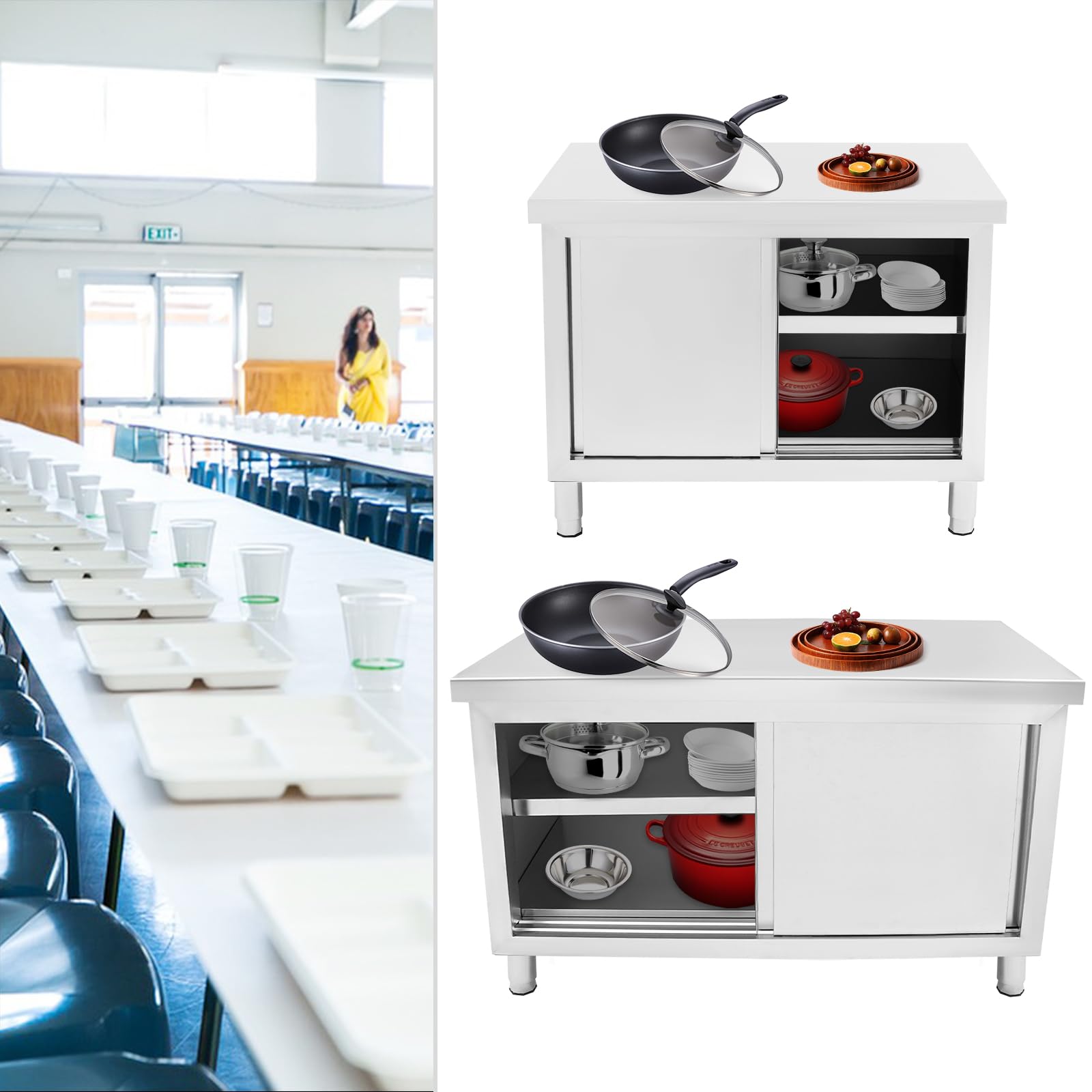 Mesa de trabajo de acero inoxidable para cocina, mesa de trabajo con puertas, armario gastro de acero inoxidable, armario independiente, para despensas, restaurantes, cocinas, grandes cocinas