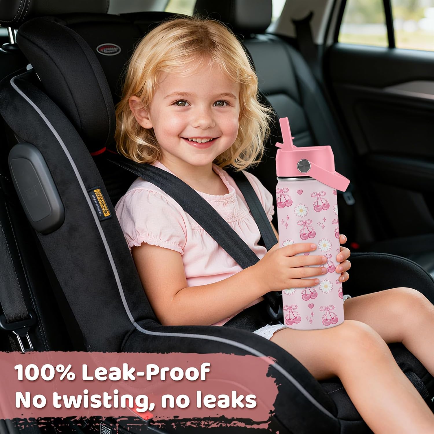 Cherry Gifts for Girls - 18oz Pink Water Bottle with Straw Lid, Stainless Steel Insulated Tumbler, Leakproof, BPA-Free, for Women, Travel - Cherry Lovers Birthday Gift Cup (1pc) - Image 6