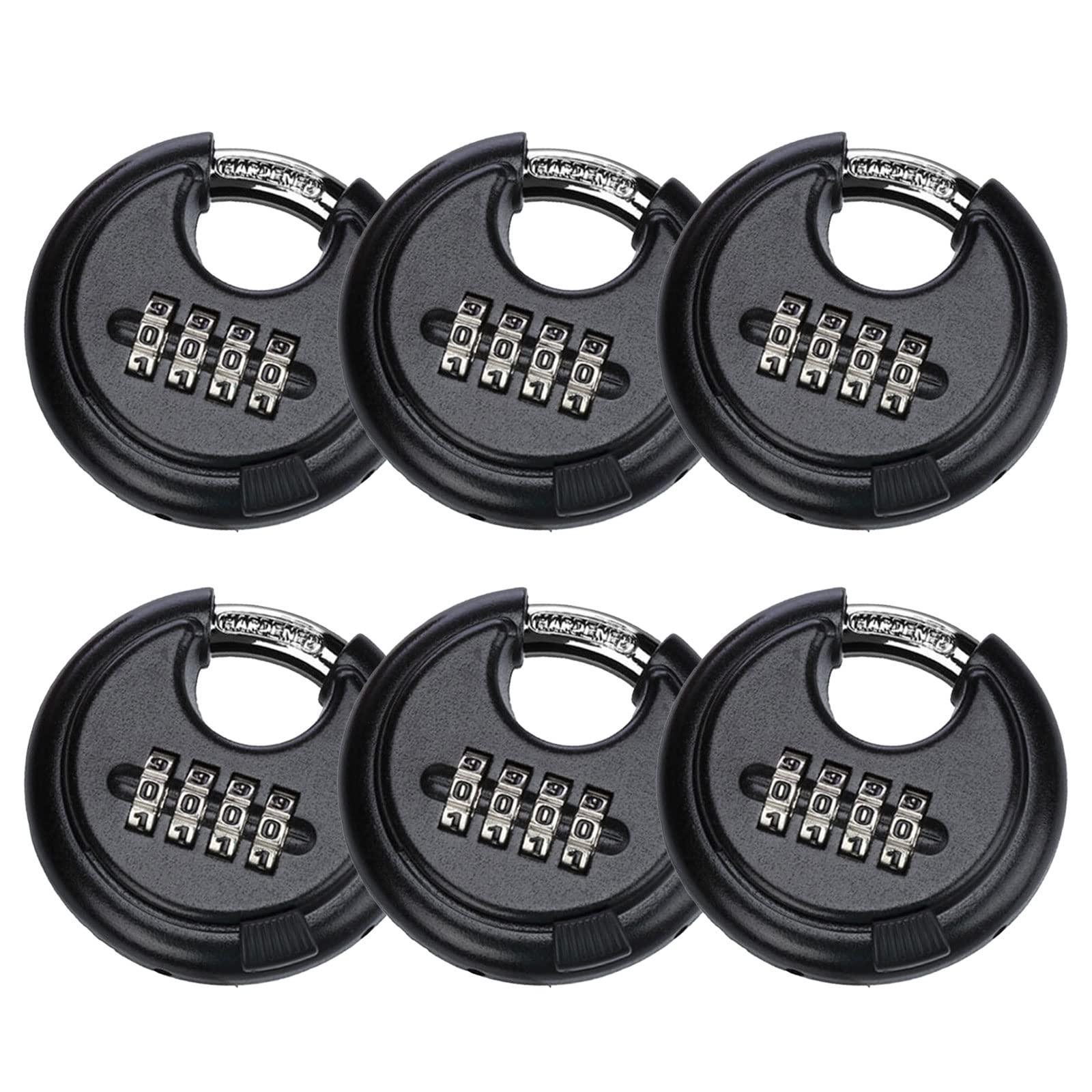 Ganggend 6 Pcs Combination Lock, 4 Digit Disc Outdoor Padlock with Shackle, Weatherproof Heavy Duty Combo Lock for Locker,Sheds,Fence,Storage Unit,Trailer,Gates Hasps,Gym(Black)