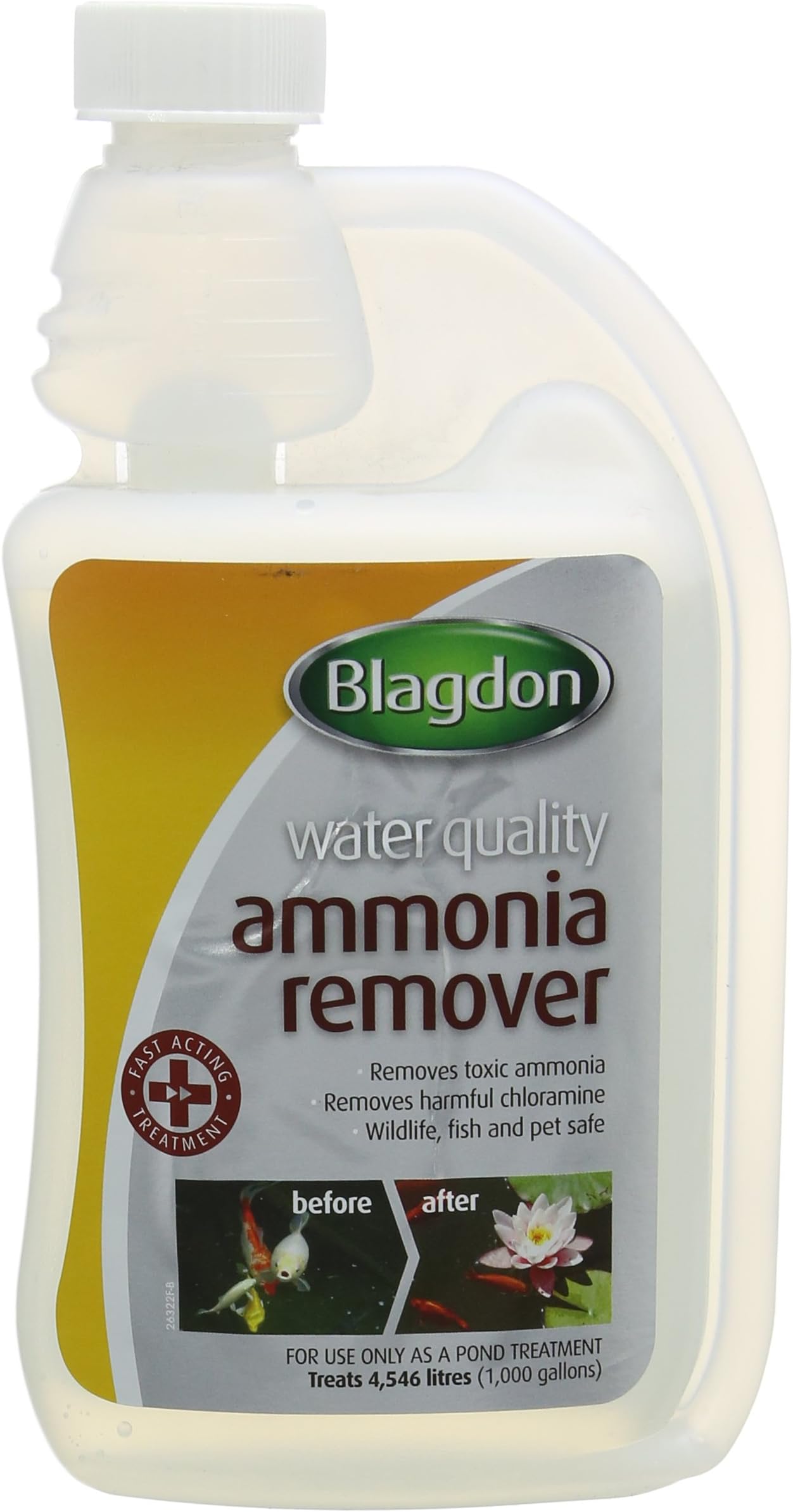 Blagdon Pond Water Treatment Ammonia & Chloramine Remover, Fast Acting, Safe for Fish, Wildlife & Pets, 500ml, Treats 4,546 Litres of Pond Water