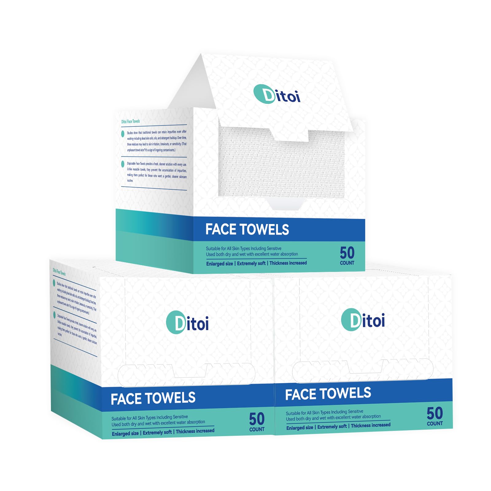 Ditoi Disposable Face Towels XL, Soft Cotton Facial Cleansing Cloths, Dry Face Towelettes for Makeup Removal, Sensitive Skin & Daily Skin Care,10"×12"