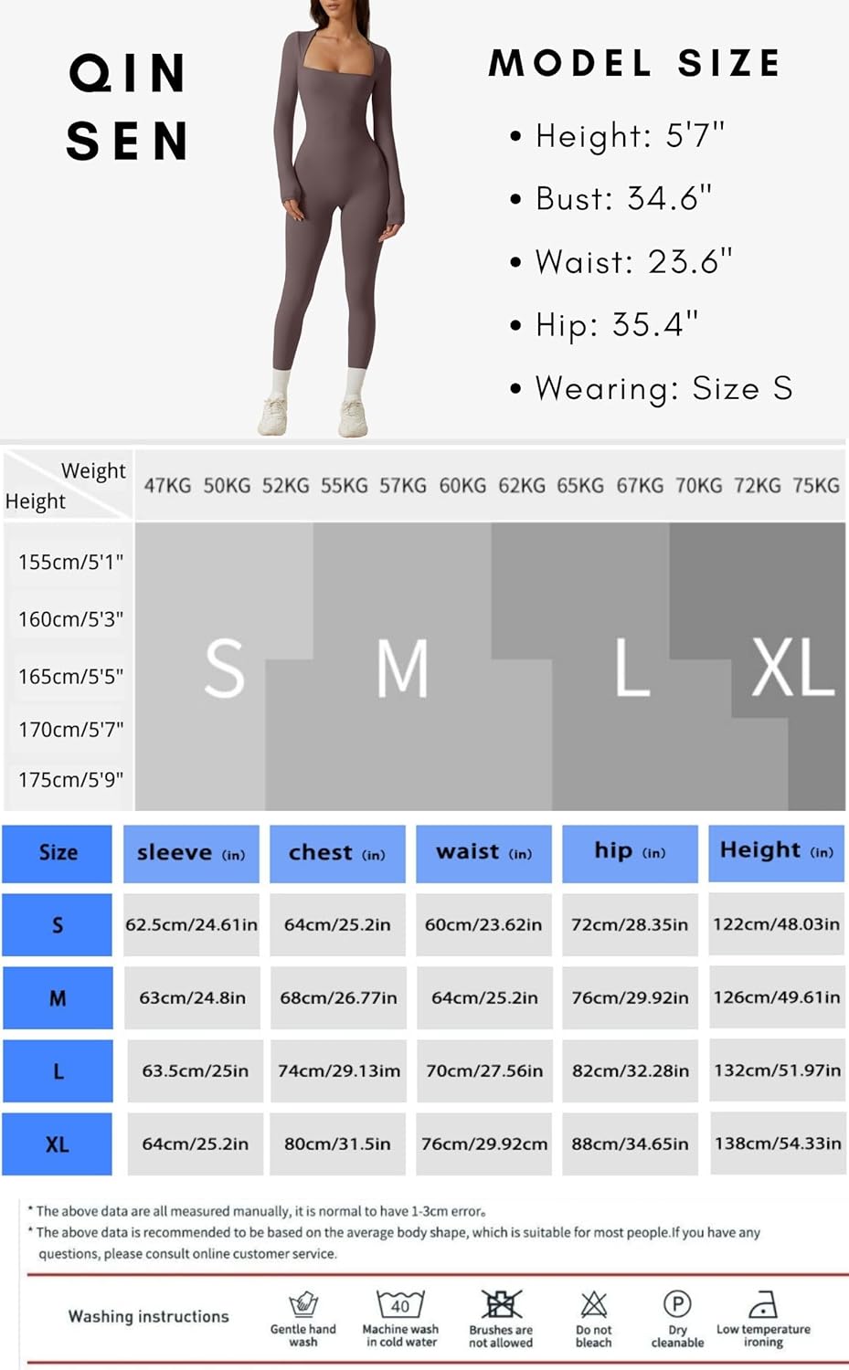 QINSEN Womens Sexy Square Neck Long Sleeve Full Length Leggings Bodycon Stretch Jumpsuit - Image 7