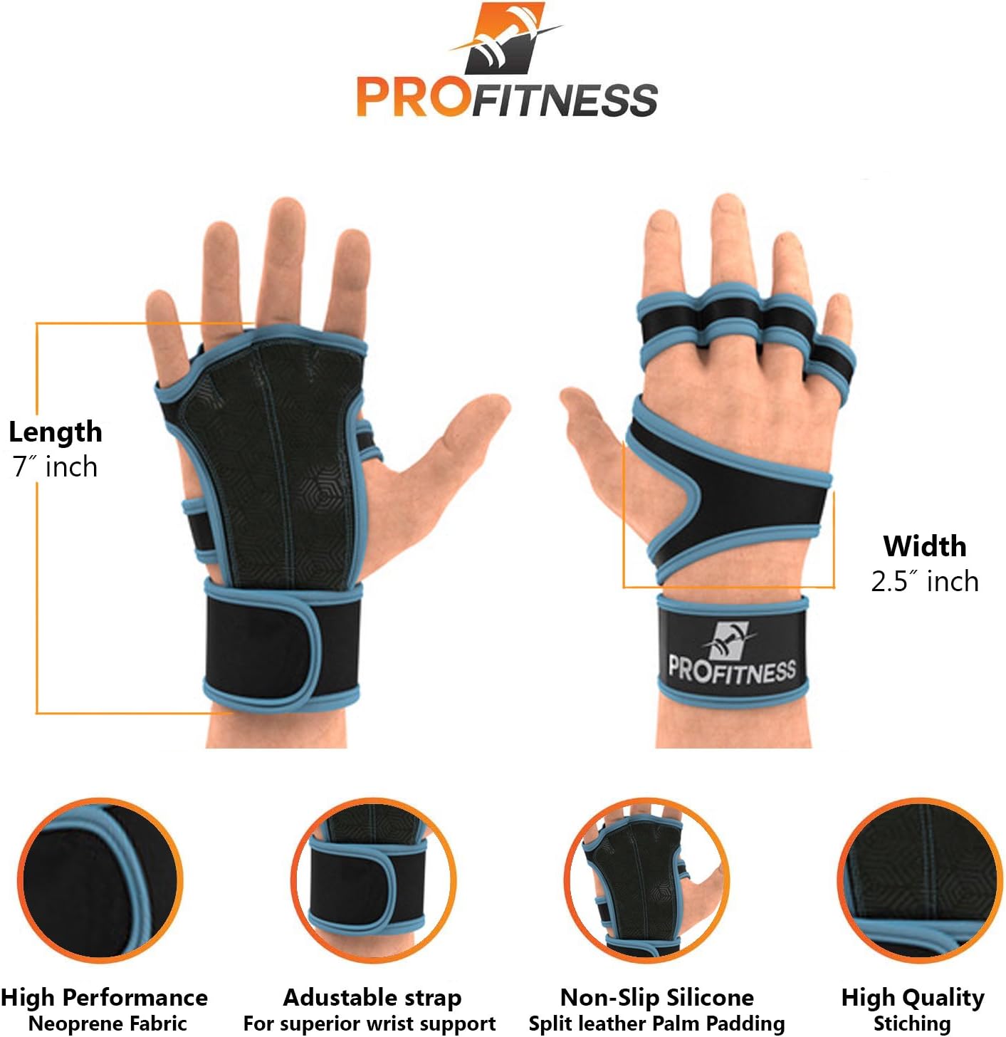ProFitness Cross Training Gloves with Wrist Support Non-Slip Palm Silicone Padding to Avoid Calluses | for Weight Lifting, WOD, Powerlifting & Gym Workouts | Ideal for Both Men & Women