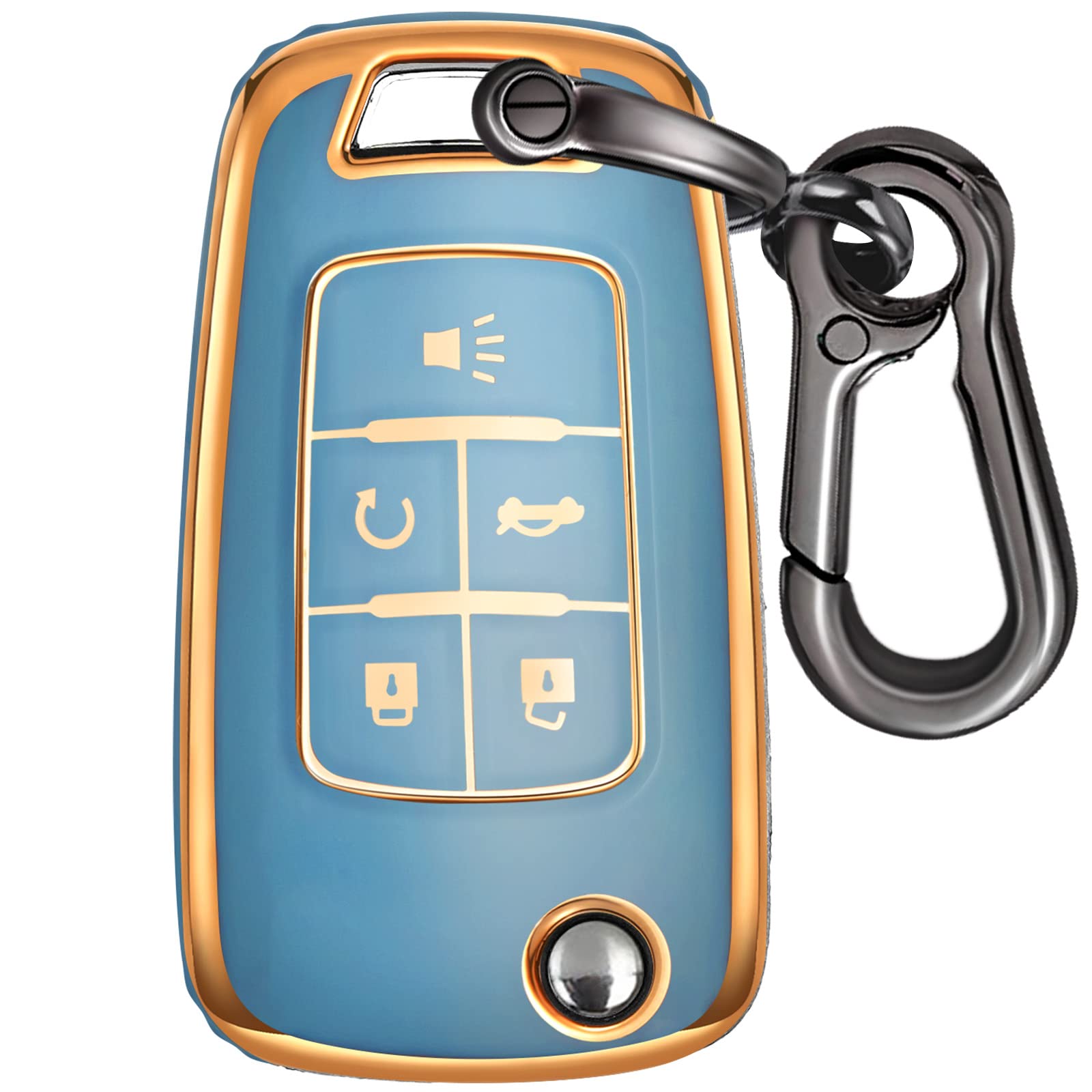 Photo 1 of for Chevrolet Key Fob Cover Keychain Accessories for Chevy Equinox Camaro Cruze Malibu Impala Sonic Volt Spark Trax GMC Terrain for Buick Lacrosse Encore Allure Regal Verano, TPU Case(Blue) TPU Case+Hook-Blue