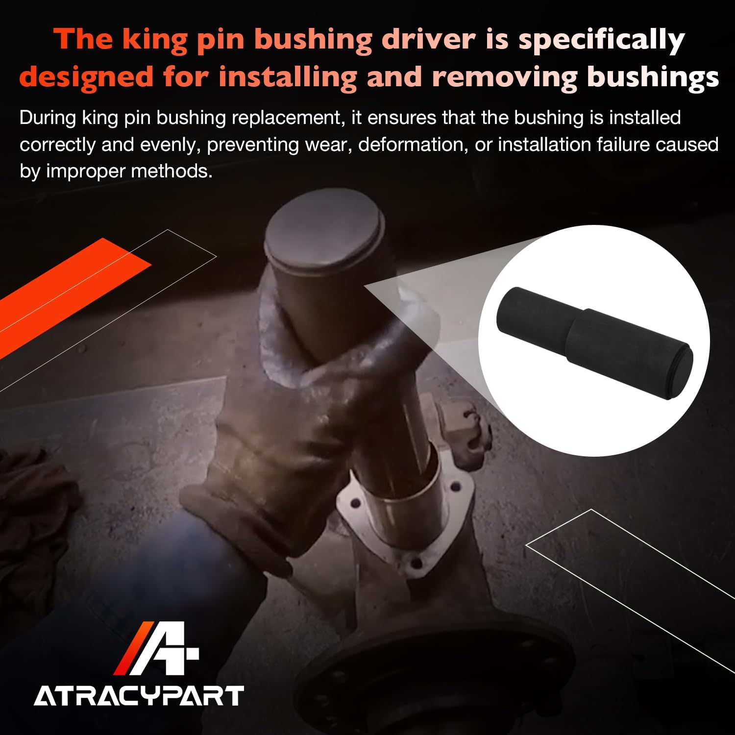 King Pin Bushing Driver - Spiral, Heavy-Duty Bushing Installation & Removal for Truck & Trailer Suspension, 7x2x1.77 inch Durable Alloy Steel Replaces R212136 (No-Ream)