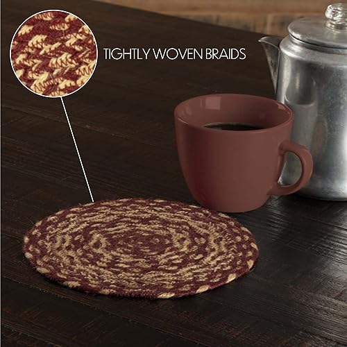 Miniatura 4 de VHC Brands Classic Country Primitive - Salvamanteles de yute rojo para mesa y cocina, color burdeos bronceado natural, 8 pulgadas