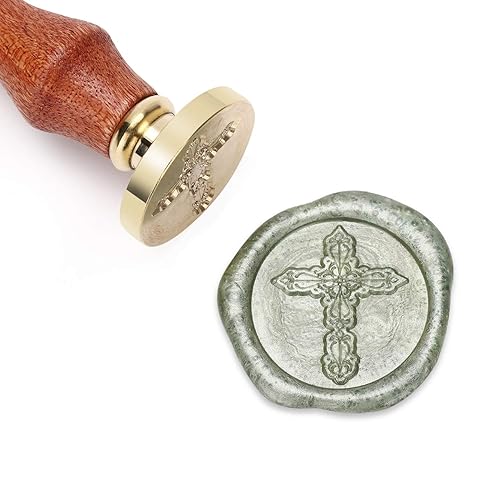 Miniatura 1 de Mceal Sello de cera, sello de latón con mango de madera, cruz