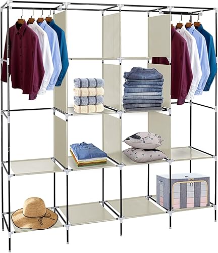 Miniatura 5 de Armario portátil para dormitorio, riel de ropa con funda de tela no tejida, organizador de almacenamiento de ropa, perchero de ropa, 12 estantes, 4