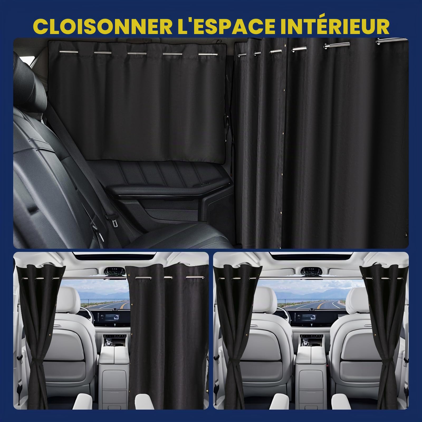 ZATOOTO Rideaux Occultant de Voiture pour Intimité (Lot de 3), Pare Soleil Voiture Arriere en Tissu Oxford avec Tige réglable,Store Protection Solaire Magnétiques pour Camping Car 180x126cm