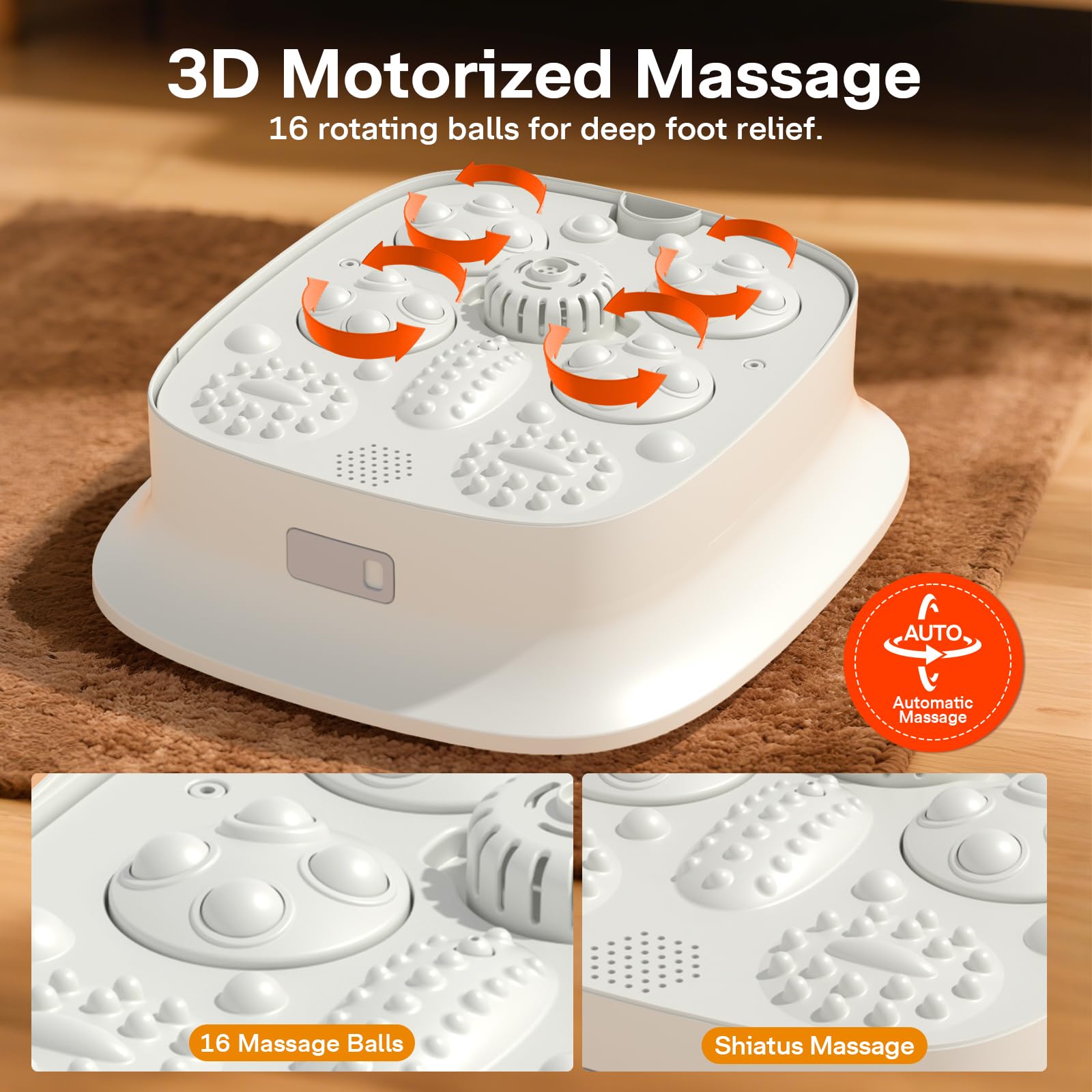 ALLJOY Thalasso Pieds Pliable avec Massage Automatique - Bain de Pieds Électrique avec 4 Rouleaux Motorisés, Bulles, Chauffage Rapide, Barre de Support Stable, Idéal jusqu'à Taille 46, Blanc