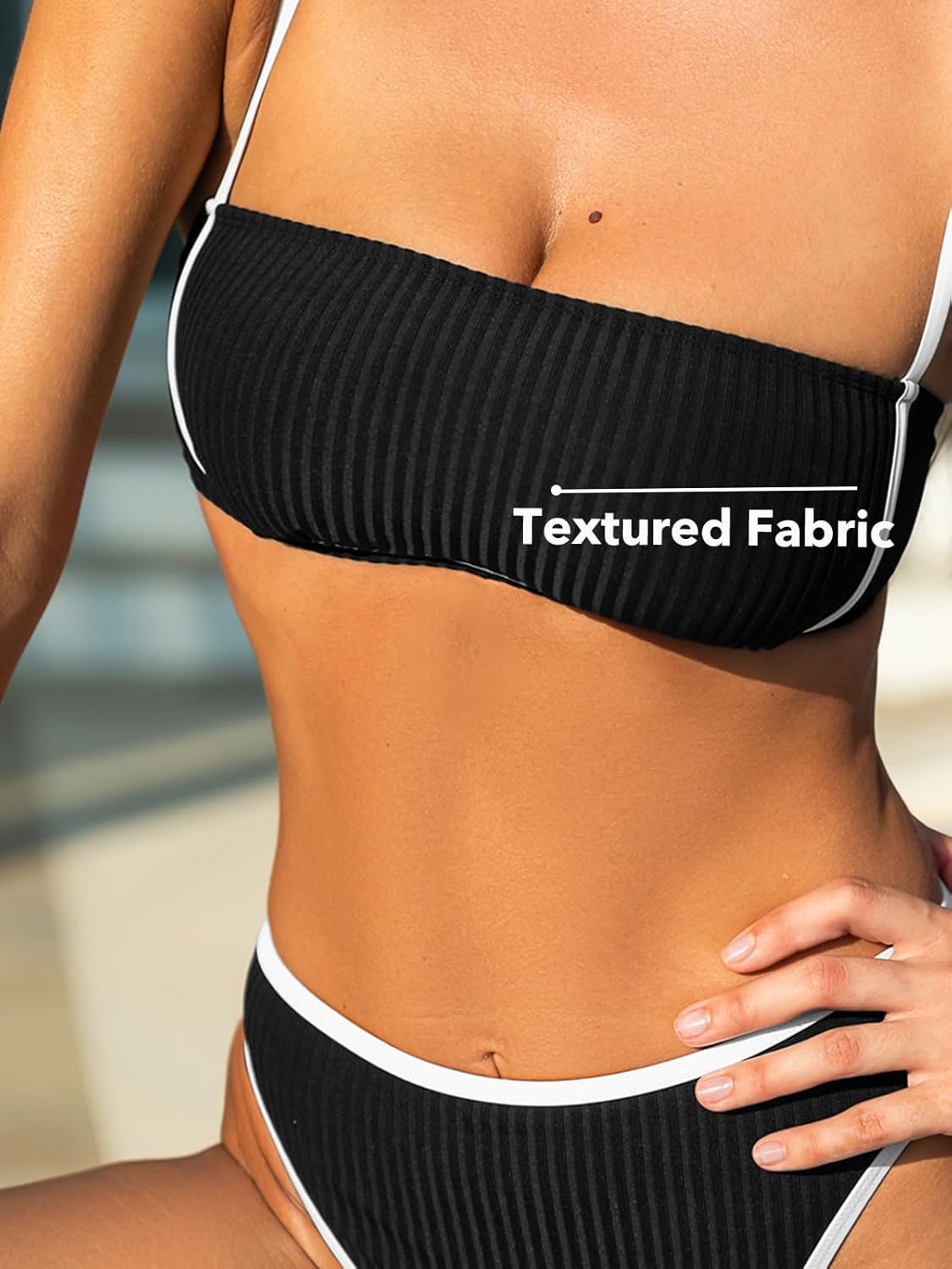 CUPSHE Women's Bikini Sets Two Piece Swimsuit High Waisted Square Neck Back Hook Color Block Cheeky Bottom - Image 4