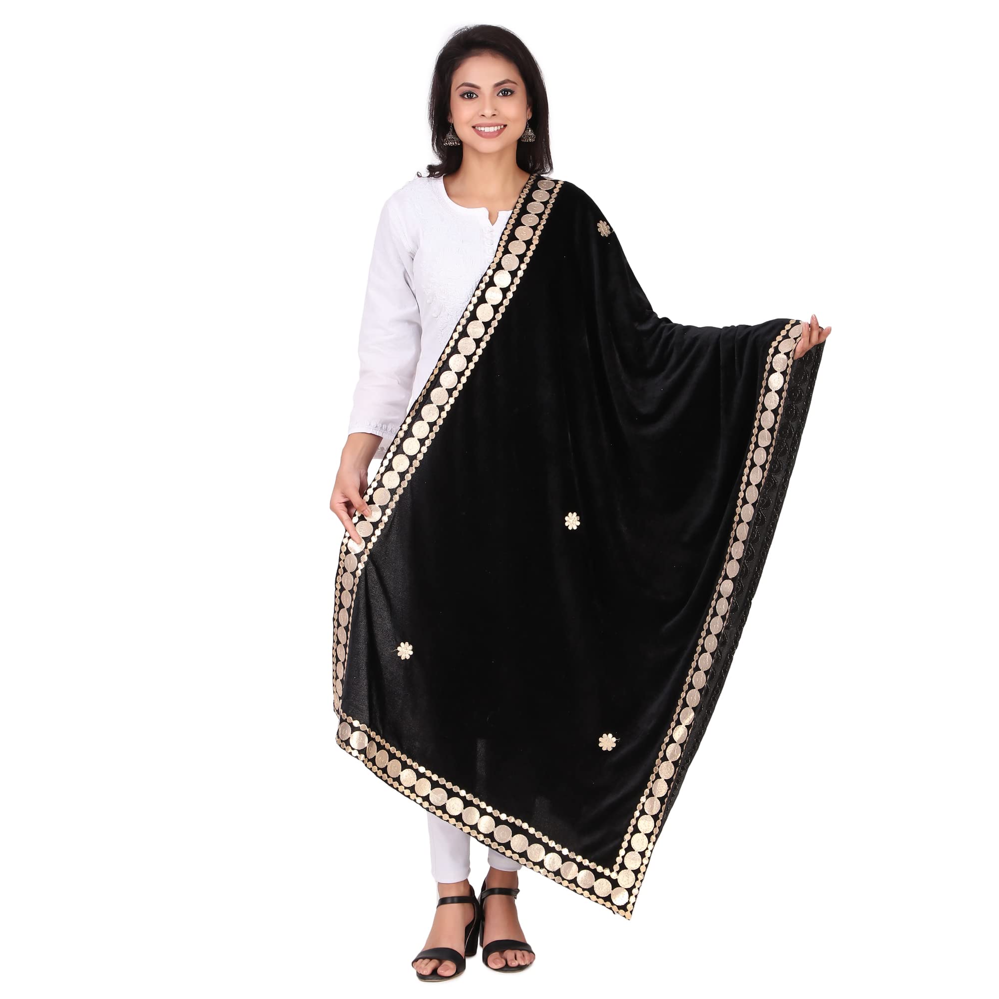 Damen Samtmischung Bestickte Gota Pati Spitzenbordüre Dupatta Chunni