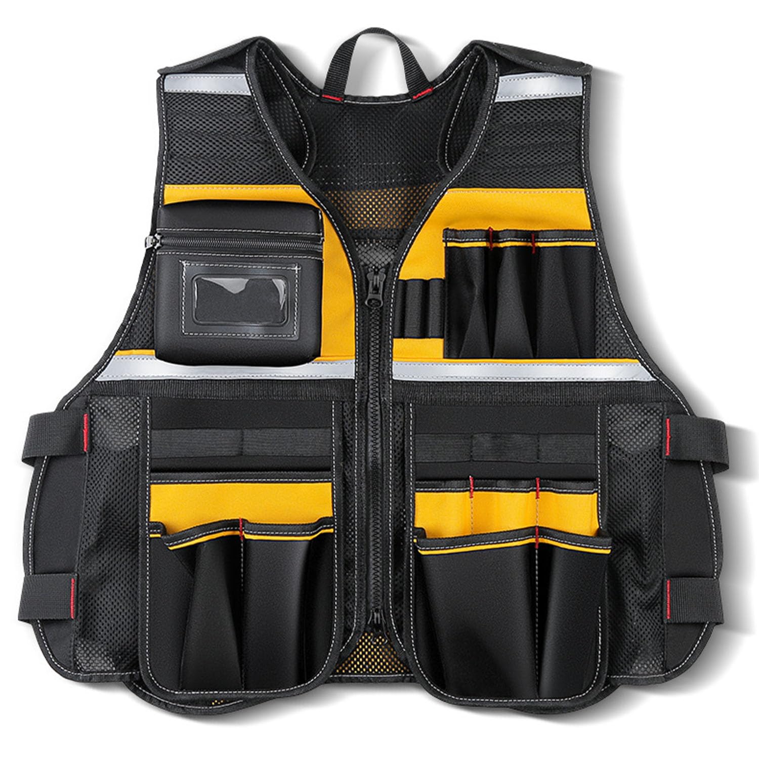 Herramienta Chaleco Traje de Trabajo Chaqueta Correa Pesca Chaleco Reflectante Ajustable con Porta Martillo Extraíble para Electricista Carpintero Construcción