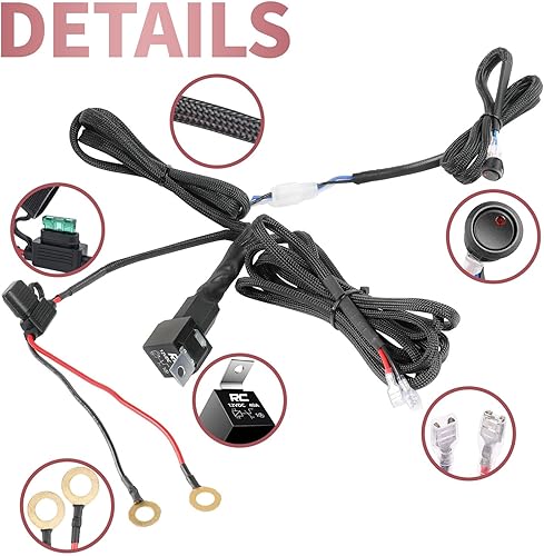 Miniatura 6 de Arnés de cableado de 1 cable, kit de cable de nailon de 12 V 40 A para barras de luz LED, luces antiniebla, luces de conducción y trabajo con