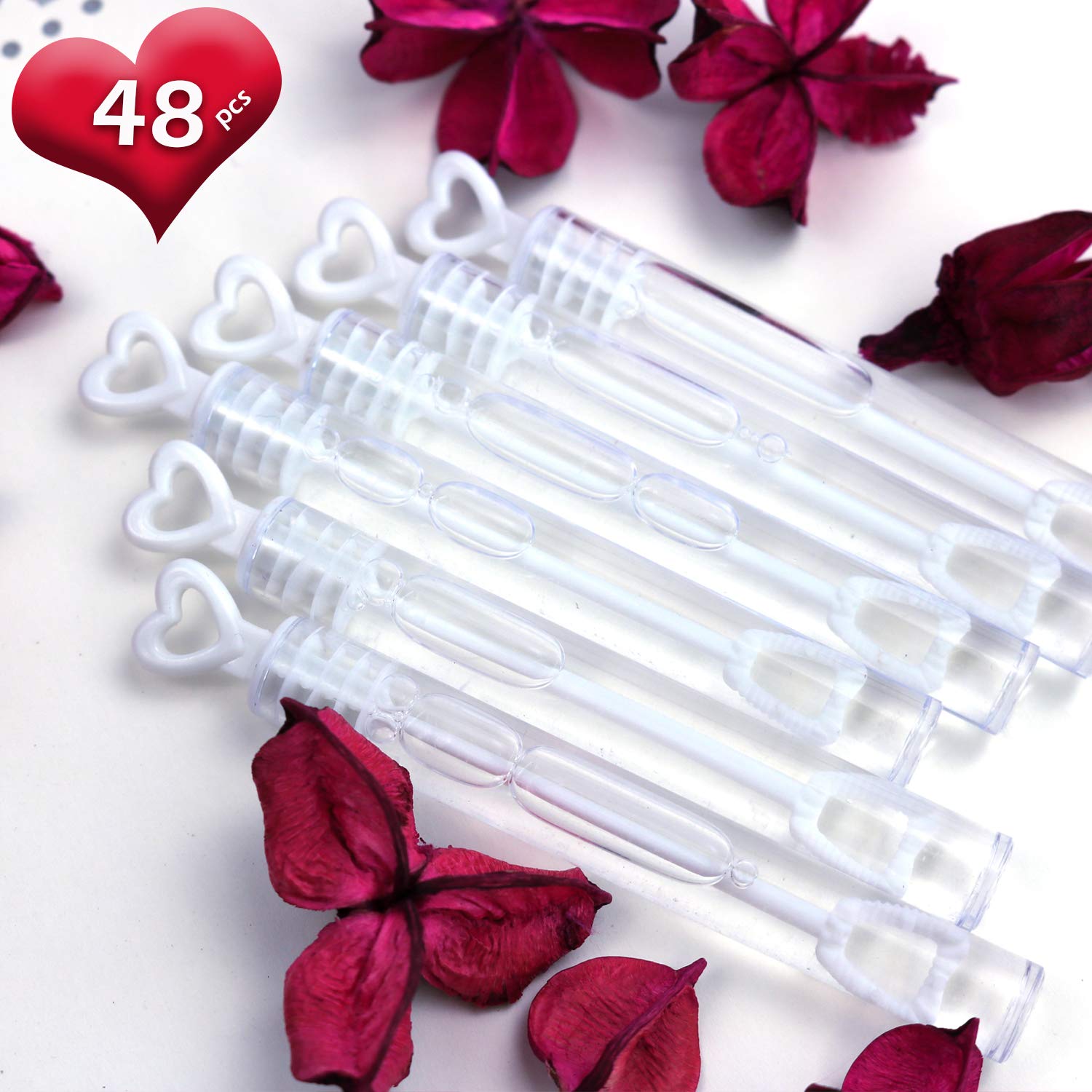 GiftExpress 48 pcs 4.2" White Heart Bubble Wands, Party Favors for Weddings Supplies, Valentine's Day, Party and Anniversaries (48 Pack)