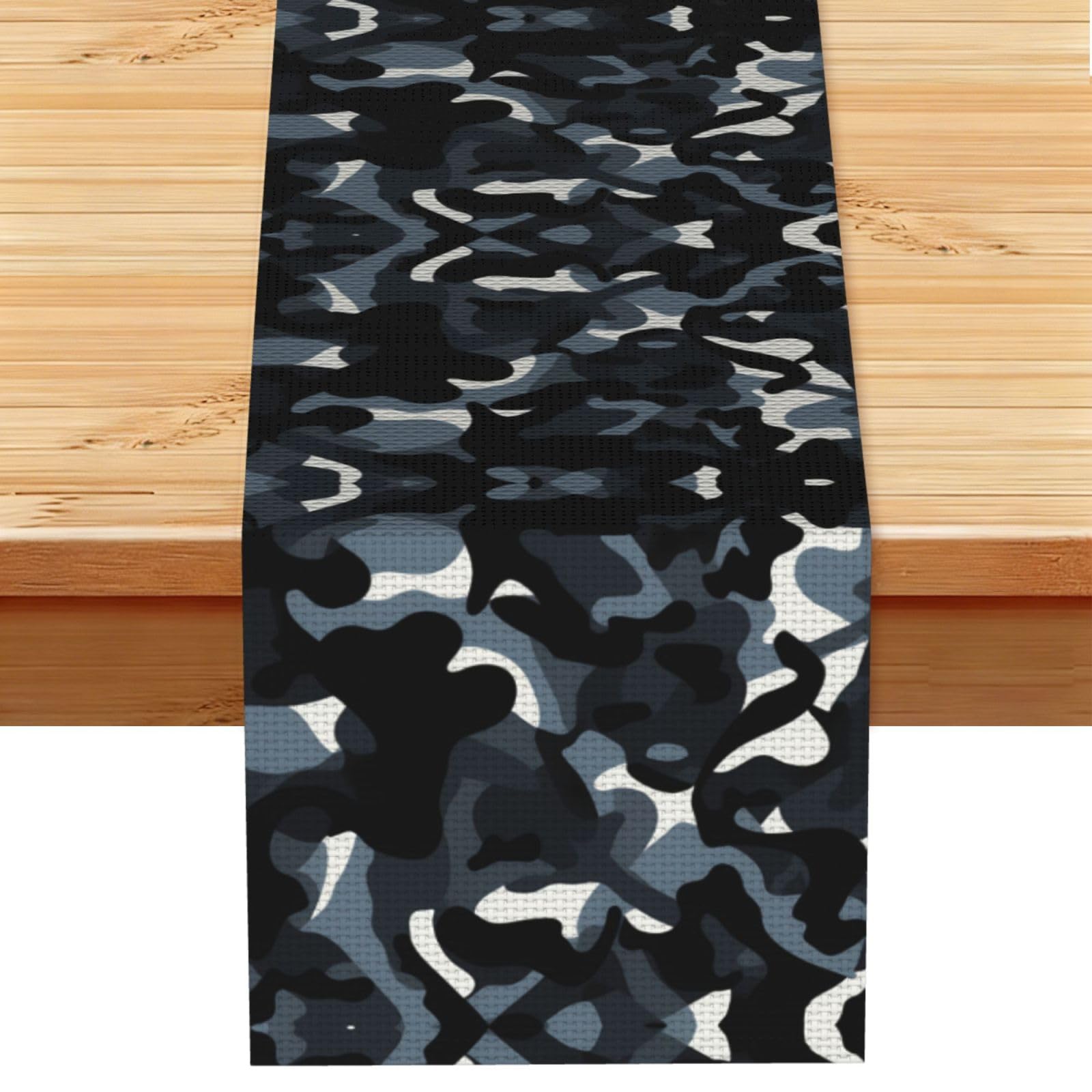 Sleek Blue Black Camo Printed Table Runner 13 x 72, Wrinkle Resistant Decor for Dining Table Coffee Table Fireplace