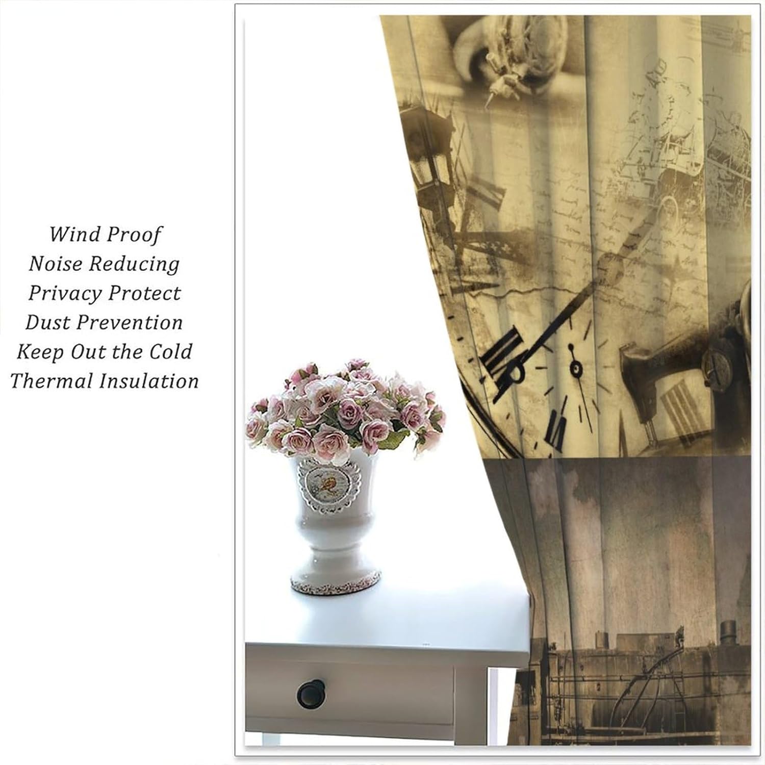 Old Train Curtain,Retro Steam Antique Train Railways Patchwork Pattern Window Treatment Curtains Bedroom Dining Room Living Room Kitchen Cafe Office Drapes, 42x63 in