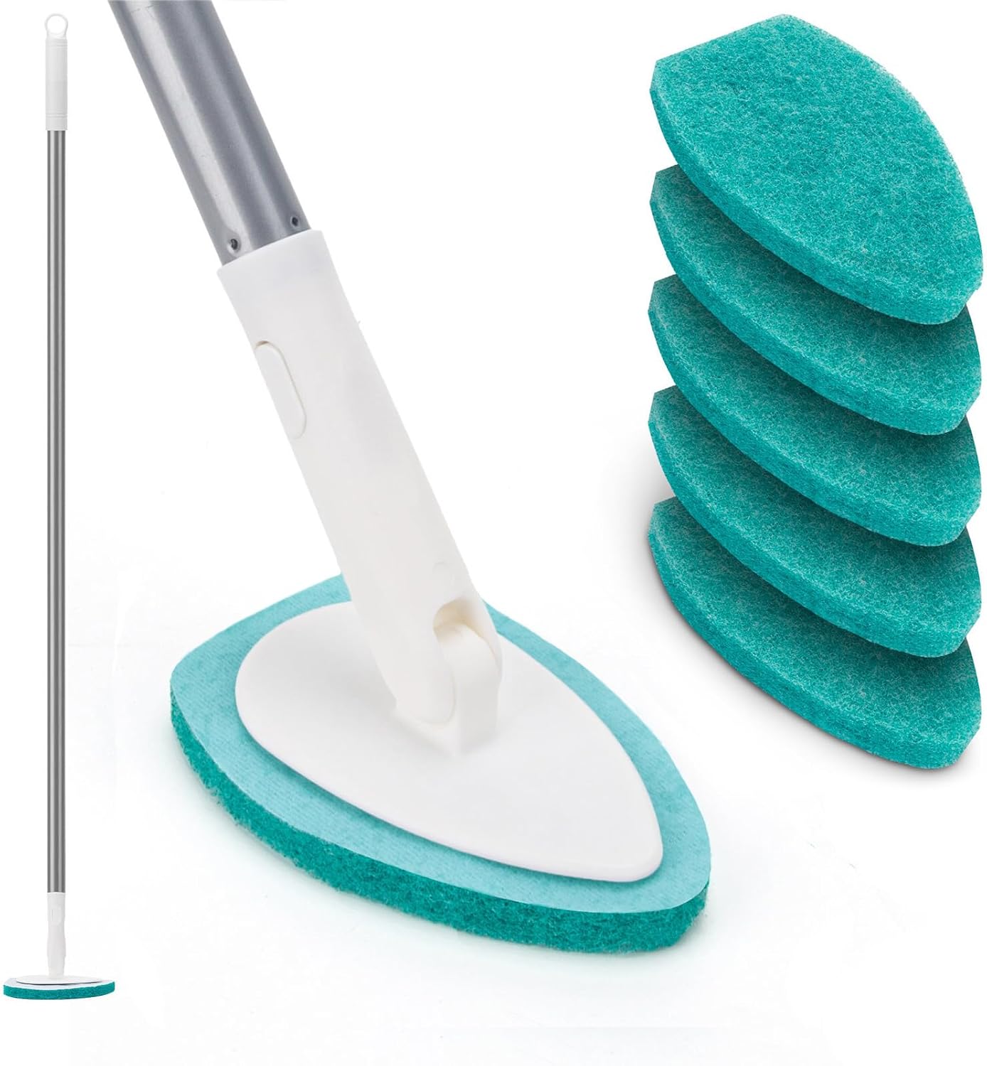 Limpiador de ducha con mango largo, cepillo de limpieza de bañera de 47 pulgadas, herramienta de limpieza de azulejos y bañera con 6 almohadillas de